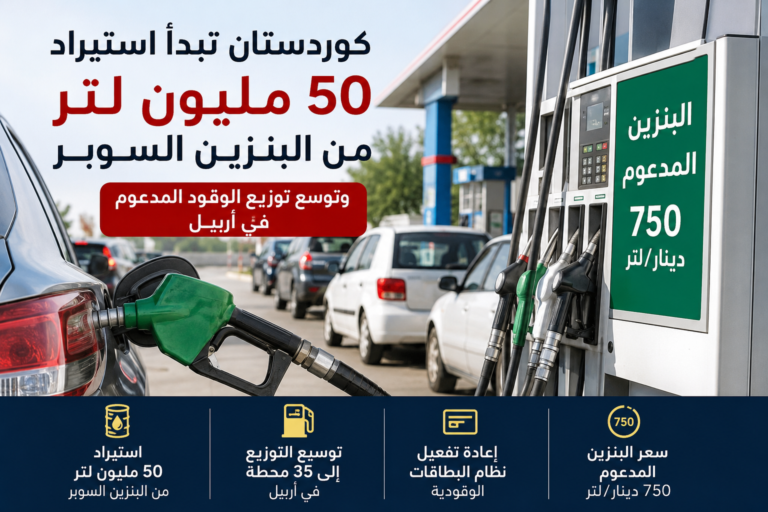 كوردستان تبدأ استيراد 50 مليون لتر من البنزين السوبر وتوسع توزيع الوقود المدعوم